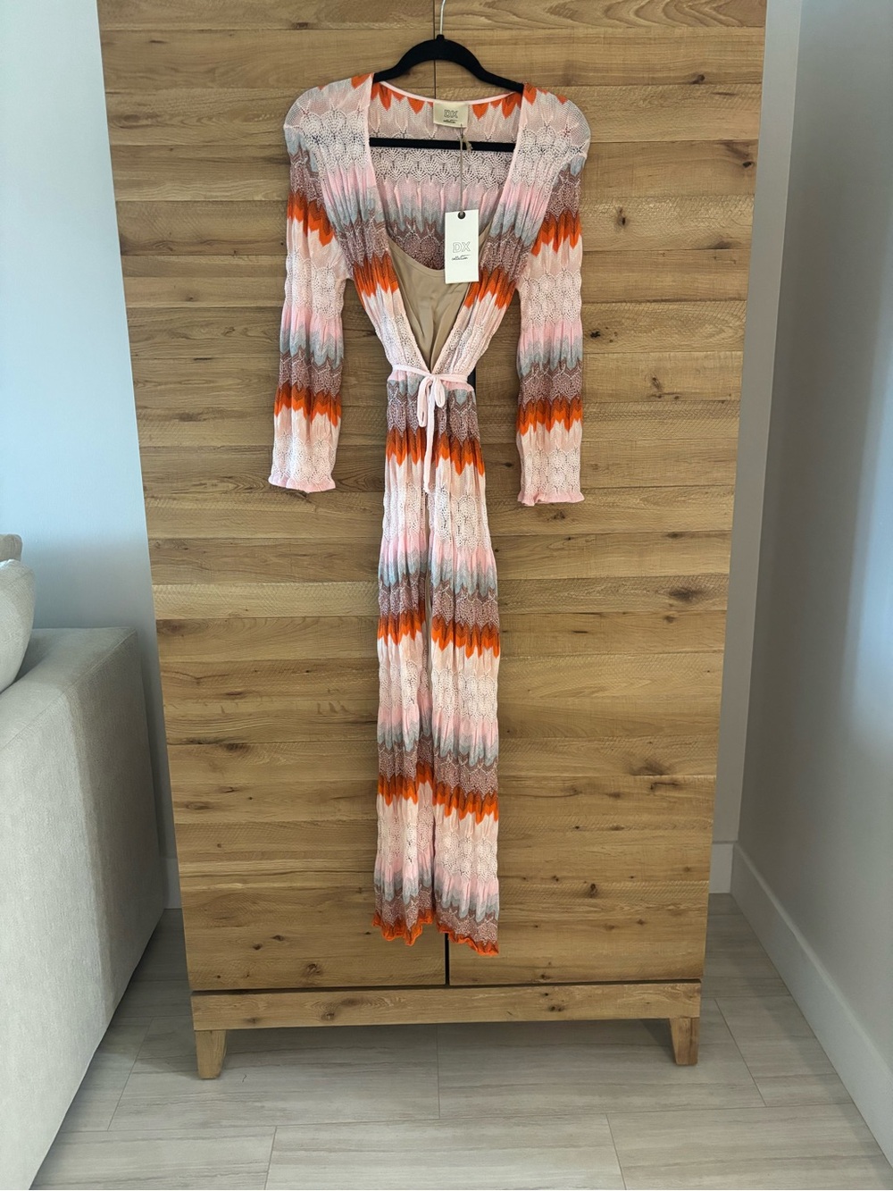 DX Collection Crochet Knit Maxi Dress Cover Up Pink Orange Size S NWT Lined